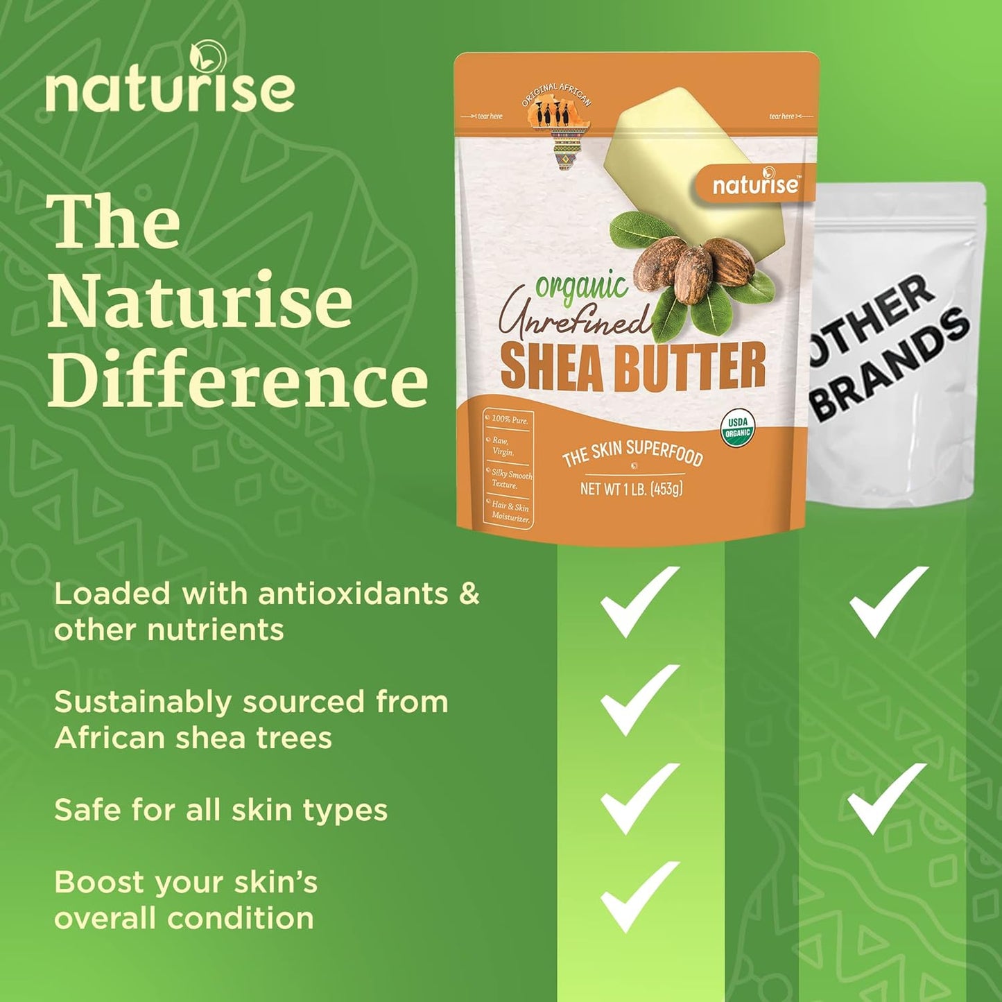 African Pure Shea Butter Raw Organic, for Skin and Hair, 1 lb
