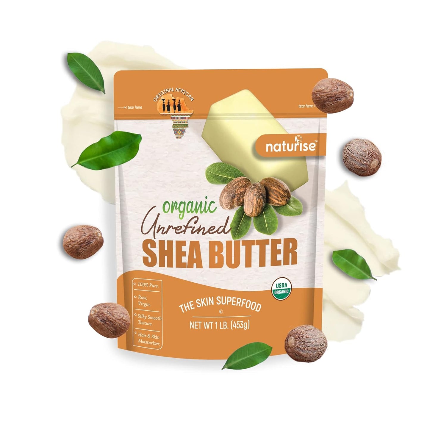 African Pure Shea Butter Raw Organic, for Skin and Hair, 1 lb