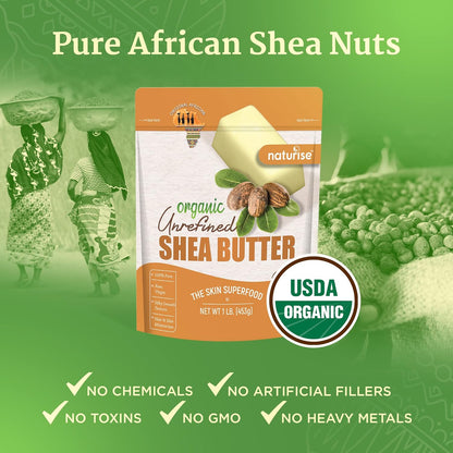 African Pure Shea Butter Raw Organic, for Skin and Hair, 1 lb